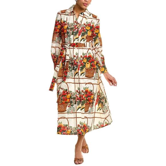 Tory Burch Broderie Anglaise Painter’s Dress fruit basket women’s size 10 - Picture 2 of 14
